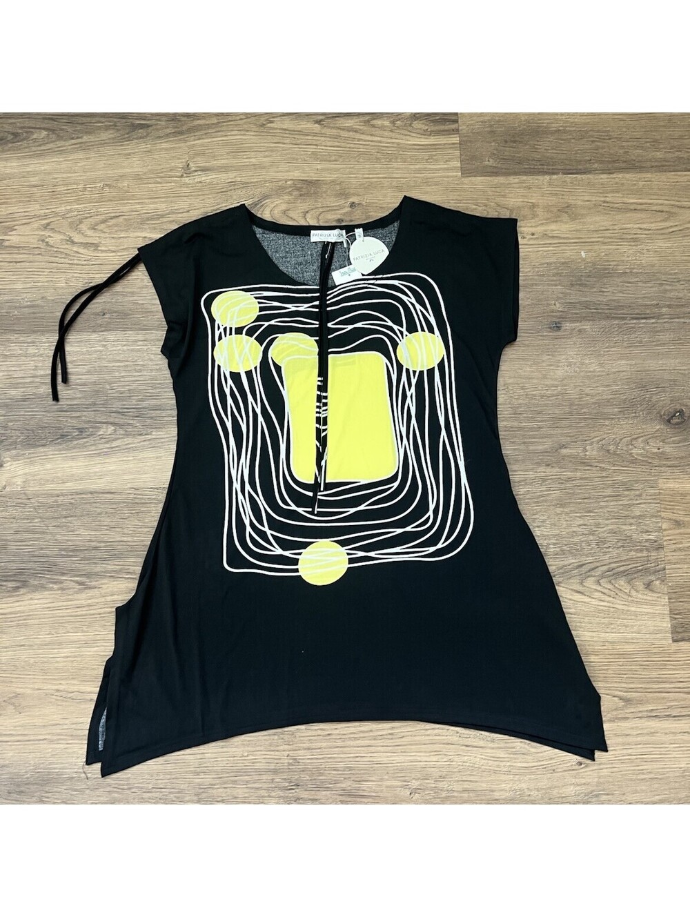 NWT Patrizia Luca Milano Abstract Graphic Tunic Top Drawstring Shoulder S